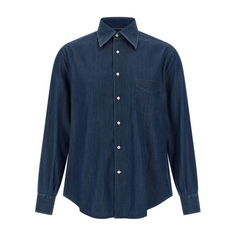 Brunello Cucinelli Blue Cotton Men's Blouse